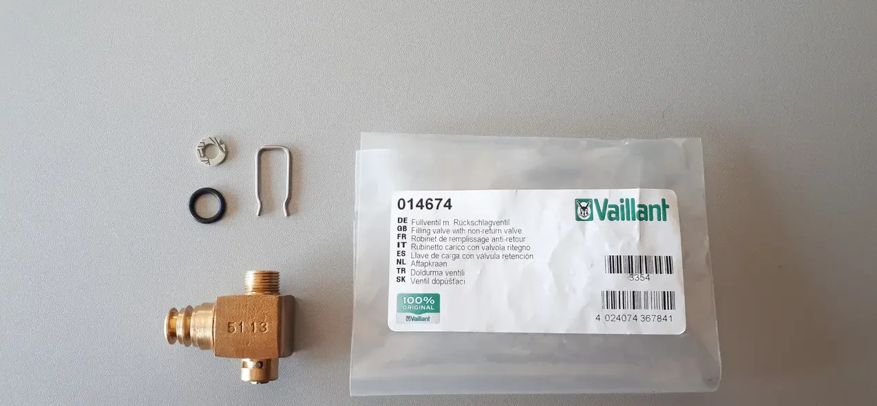 Rubinetto carico con valvola di ritegno caldaia Vaillant VMW 274, VMW 275, VMI 240, VMI 242, VMI 280, VMI 282 014674